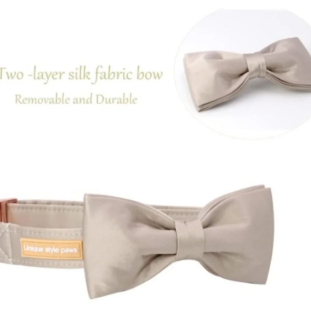NEW Champagne Silk Bow Dog Collar Unisex